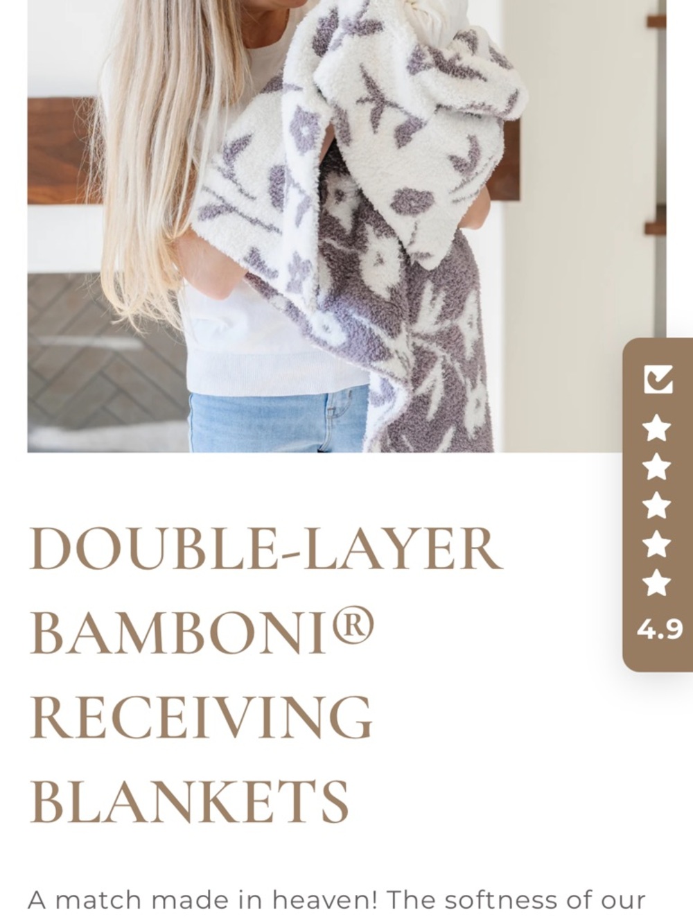Bamboni® Double-Layer Kids Receiving Blanket - Gray & White Floral